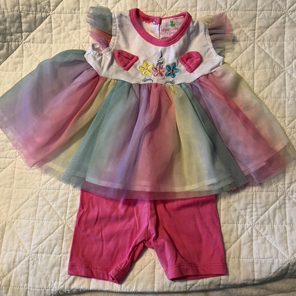 Colorful Unicorn Dress with Pink Shorts